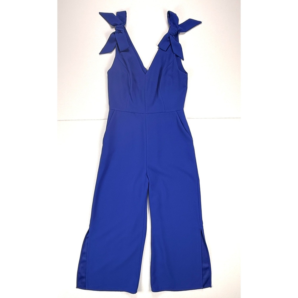 Lilly Pulitzer Danni Jumpsuit Womens 2 Corsica Blue Bow Wide Leg Crop #1986